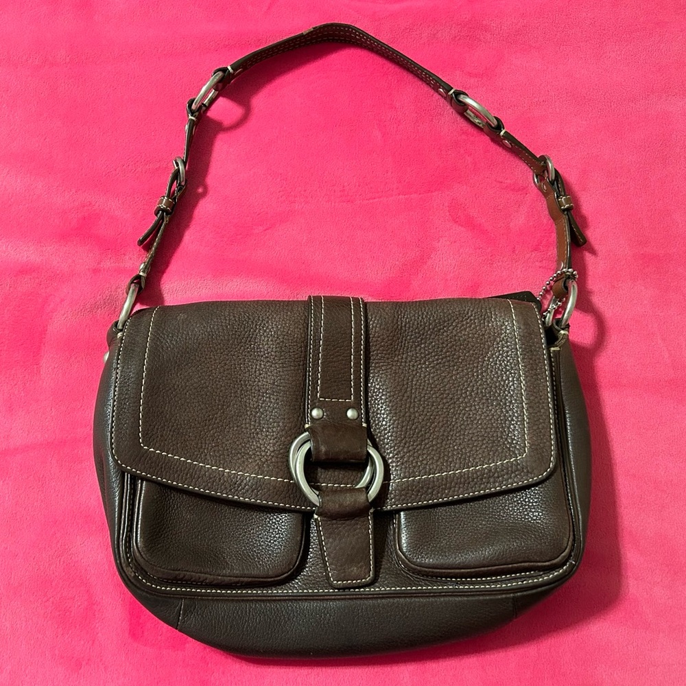 Vintage COACH leather shoulder bag- authentic, brown with silver hardware, clean